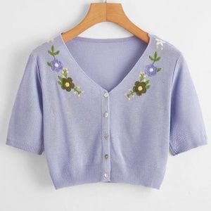 Flower Embroidery Crop Cardigan